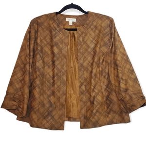 Dressbarn Faux Leather Like Brown Snakeskin Print Open Front Jacket Blazer